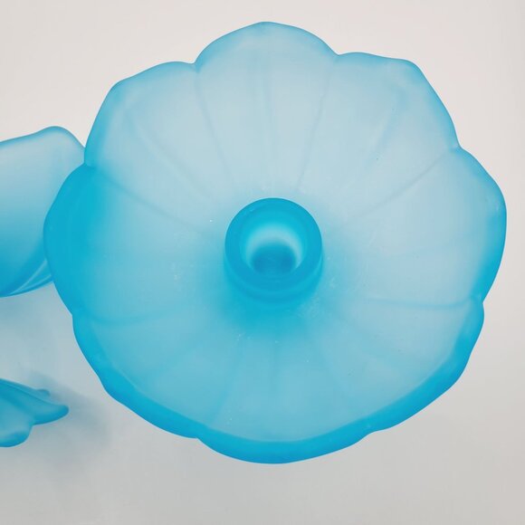 Westmoreland Lotus Blue Satin Mist Set of 2 Candle Holders Vintage Lovecore - Picture 6 of 12